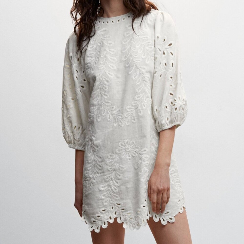 MANGO Embroidered scallop mini dress